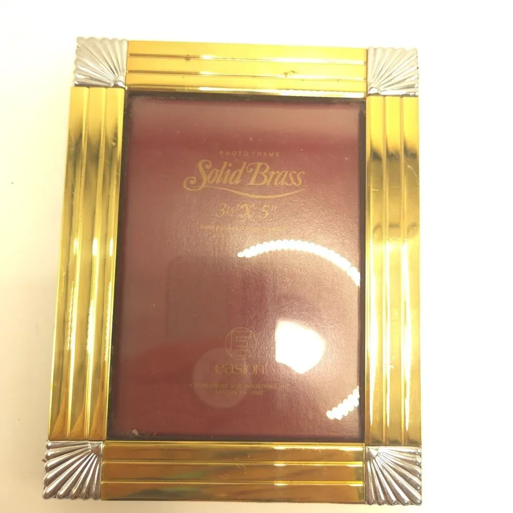 Vintage 3.5x5 Metal Photo Frames Solid Brass Silver Tone Korea Set of 2